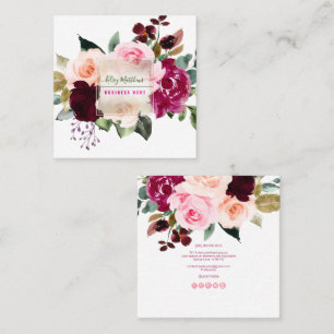 Carte De Visite Carré PixDezines Aquarelle Burgundy Blush Flowers