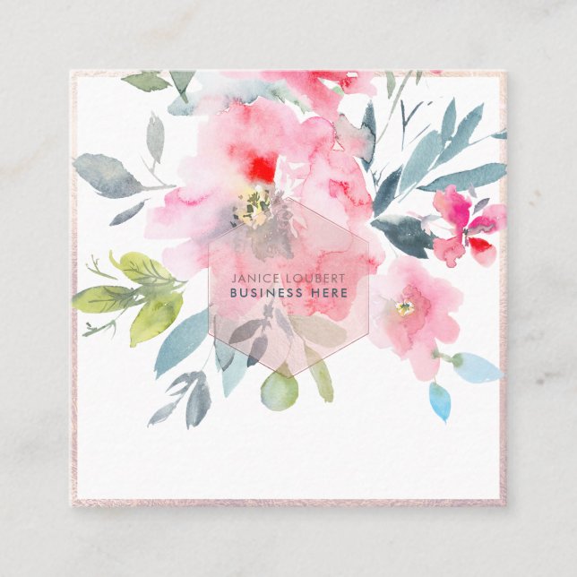 Carte De Visite Carré PixDezines Fleurs Aquarelles Pink Blush Honeycomb (Devant)