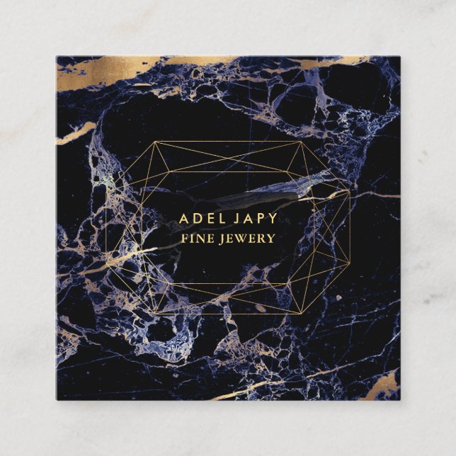 Carte De Visite Carré PixDezines Marbre Bleu+Faux Gold Gemstone Facet (Devant)