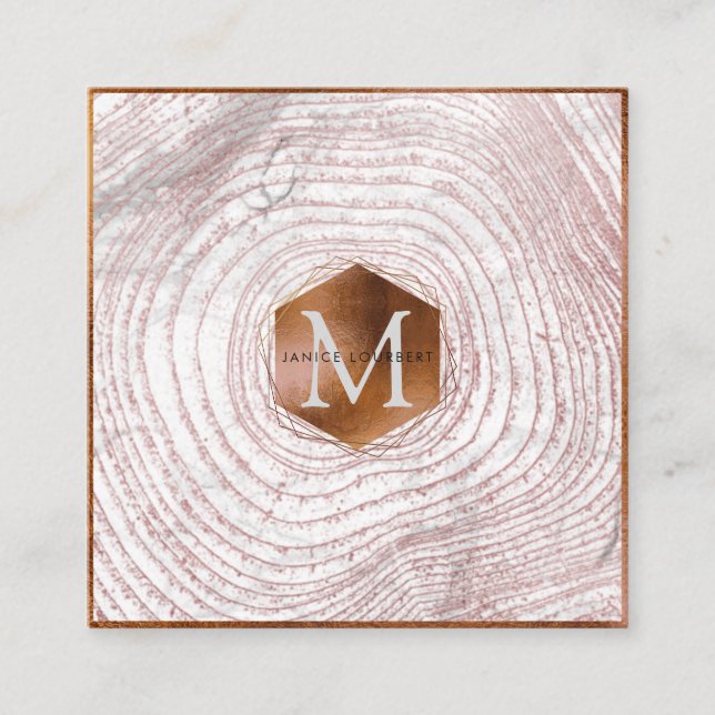 Carte De Visite Carré PixDezines MONOGRAM FAUX COPPER ARBRES (Devant)