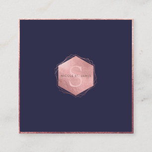 Carte De Visite Carré PixDezines MONOGRAM/FAUX ROSE OR, MARINE BLUE