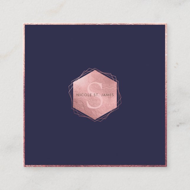 Carte De Visite Carré PixDezines MONOGRAM/FAUX ROSE OR, MARINE BLUE (Devant)