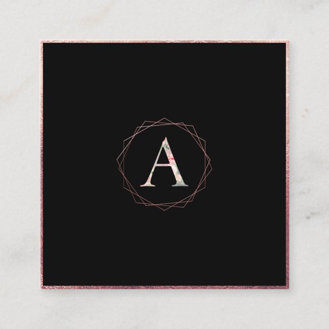 Carte De Visite Carré PixDezines MONOGRAMME BOTANIQUE/OR ROSE FAUX (Devant)