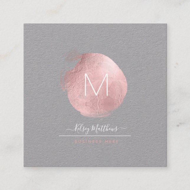 Carte De Visite Carré PixDezines Monogramme Glam Black+Rose Gold Spot (Devant)