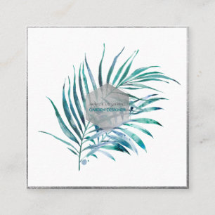 Carte De Visite Carré PixDezines PALM FRONDS, BLEU TURQUOISE