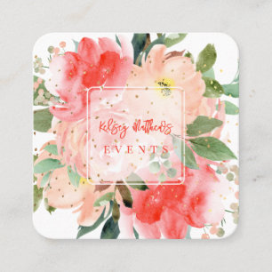 Carte De Visite Carré PixDezines Peonies roses blush aquarelle Poussière
