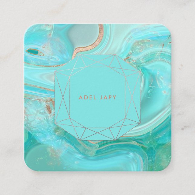 Carte De Visite Carré PixDezines Rose Turquoise Or Emerald Coupe Cadre (Devant)