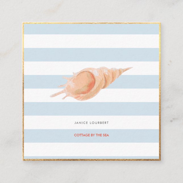 Carte De Visite Carré PixDezines SEASHELLS, NAUTICAL, FAUX GOLD FOIL (Devant)