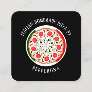 Carte De Visite Carré Pizza pepperoni drapeau italien noir professionnel