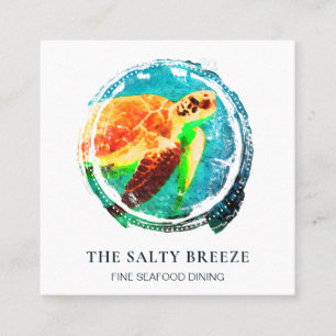 Carte De Visite Carré *~* Plage de la tortue de mer Sable Mer Dîner Trop