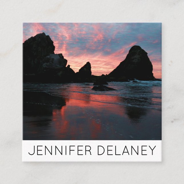 Carte De Visite Carré Plage Sunrise Côte Oregon Nature Photo Voyage (Devant)
