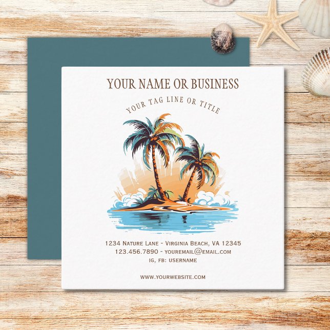 Carte De Visite Carré Plage tropicale Palm Trees Côte (Tropical Beach Palm Trees Coastal Square Business Card )
