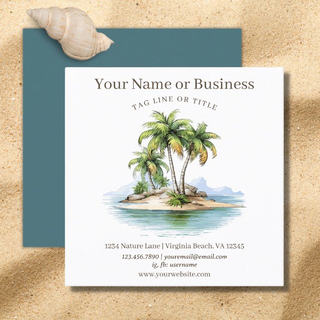 Carte De Visite Carré Plage tropicale Palm Trees Côte (Tropical Beach Palm Trees Square Business Card)