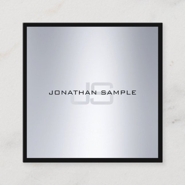 Carte De Visite Carré Plaine argentée chic de regard de monogramme (Devant)