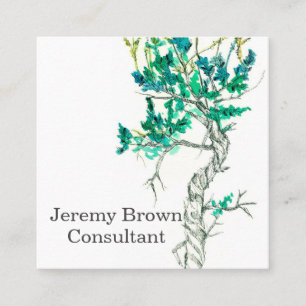 Carte De Visite Carré Plante botanique Sagebrush Enk vert Aquarelle