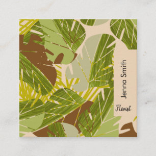 Carte De Visite Carré Plantes de jungle dessinées à la main verdure jard