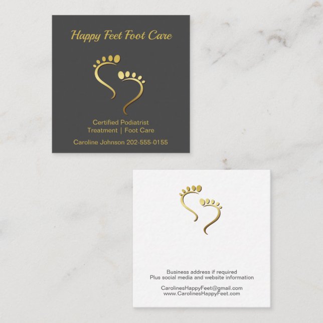 Carte De Visite Carré Podiatriste Pedicure Chiropodiste Soins du pied (Devant / Derrière)