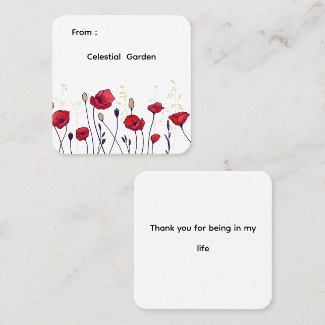 Carte De Visite Carré Poppies rouges - Élégant Fleur sauvage (Devant / Derrière)