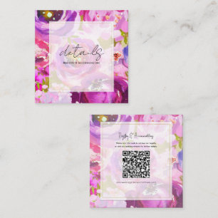 Carte De Visite Carré Pops de violet rose vibrant Floral Mariage Détails