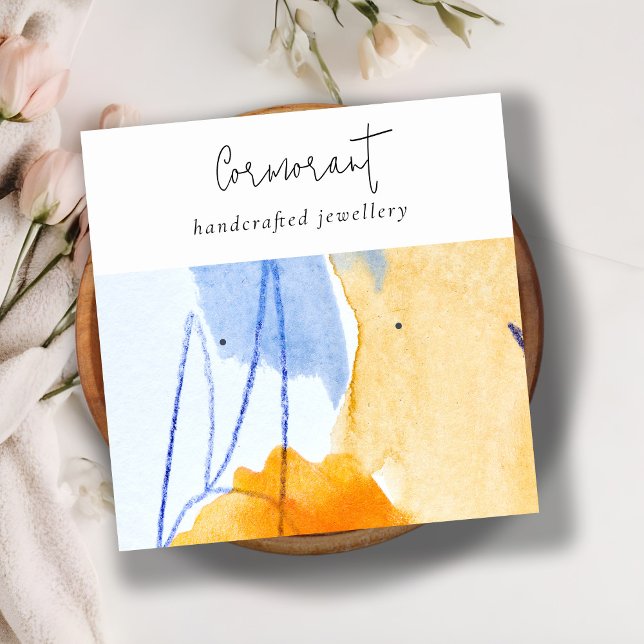 Carte De Visite Carré Porte-oreille Abstrait jaune bleu Aquarelle (Créateur téléchargé)