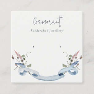 Carte De Visite Carré Porte-oreille en ruban Fleur sauvage Bleu Dusky