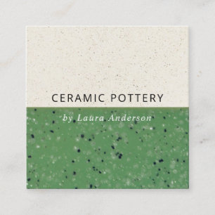 CARTE DE VISITE CARRÉ POTERIE CÉRAMIQUE VERTE DE JADE TEXTURE ÉCLAIRÉ
