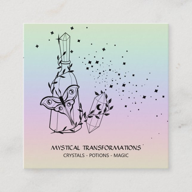 Carte De Visite Carré *~* Potions de cristal Luna Moth Stars Pastel Arc- (Devant)