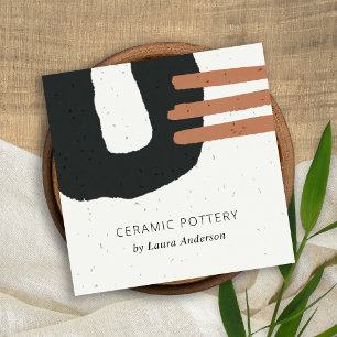 CARTE DE VISITE CARRÉ POUSSIÈRE NOIR CHIC DE TEXTURE CÉRAMIQUE ABSTRAI