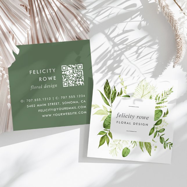 Carte De Visite Carré prairie sauvage | Code QR du cadre botanique (Créateur téléchargé)