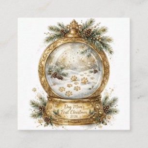Carte De Visite Carré Première Noël de la maman de chien 2026 Or Paw Pri