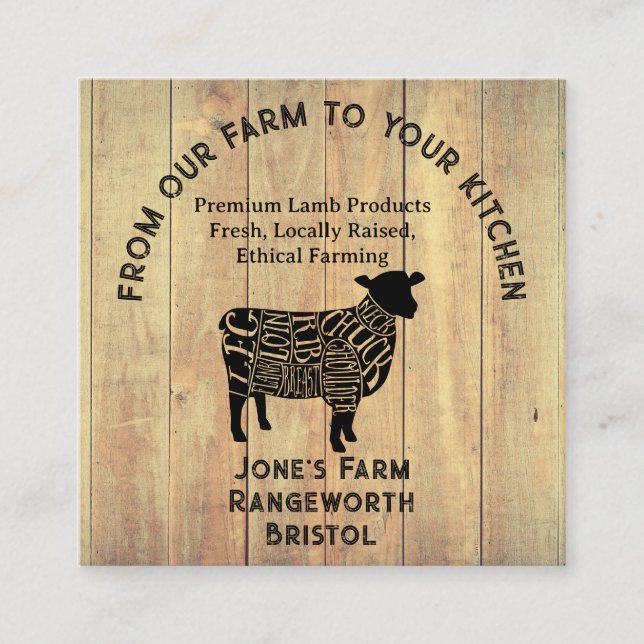 Carte De Visite Carré Premium Lamb Farmer & Cattle Meat Business Card –  (Devant)