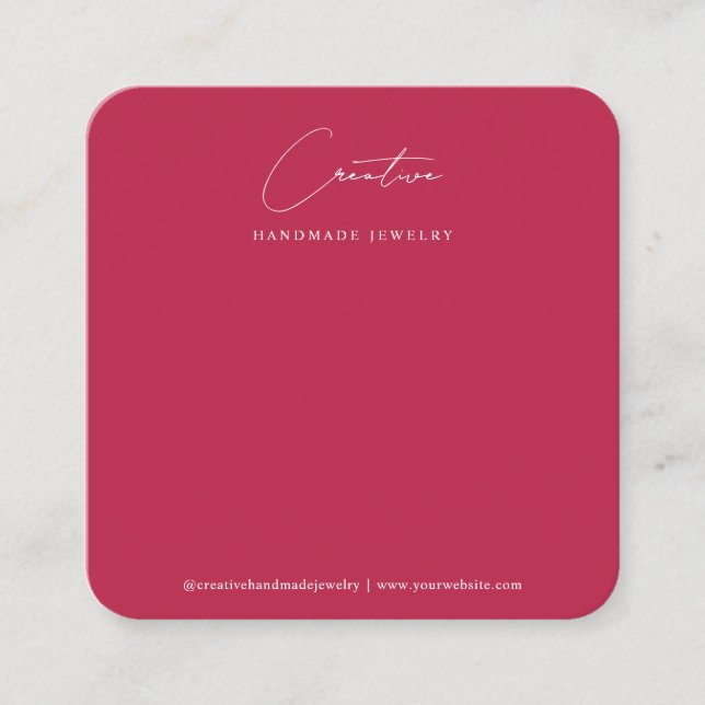 Carte De Visite Carré Présentoir de bijoux en écriture manuscrite magent (Devant)