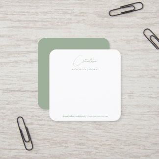 Carte De Visite Carré Présentoir de bijoux en écriture manuscrite vert s