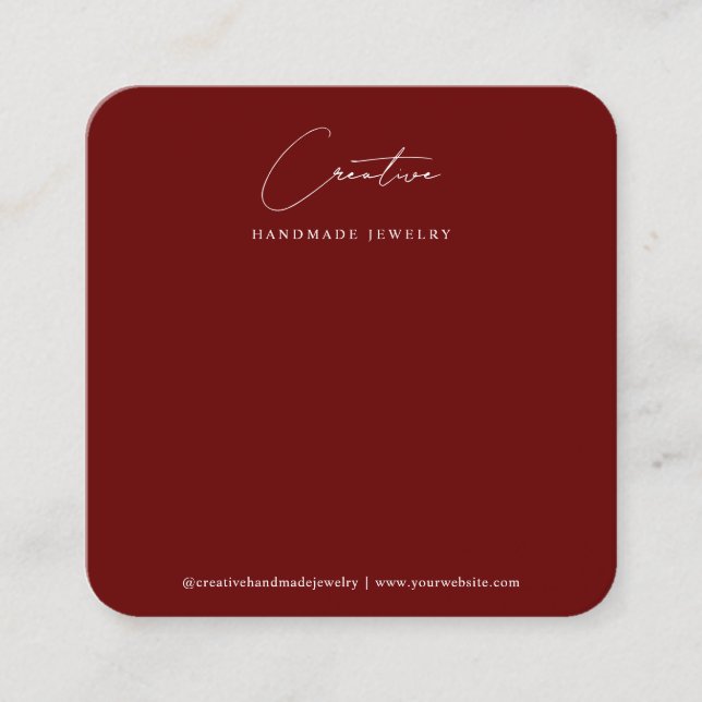 Carte De Visite Carré Présentoir de bijoux en script manuscrit simple Bo (Devant)