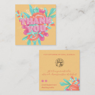 Carte De Visite Carré Printemps fleuri jaune rétro script ordre merci