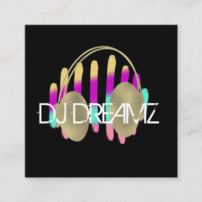 Carte De Visite Carré Producteur DJ Business Music Neon et Faux Gold (Devant)