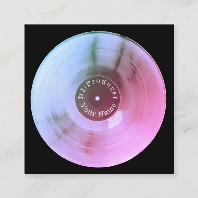 Carte De Visite Carré Production métallique bleue du DJ de disque de (Devant)