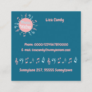 Carte De Visite Carré Professeur de musique élégante notes bleu arrière