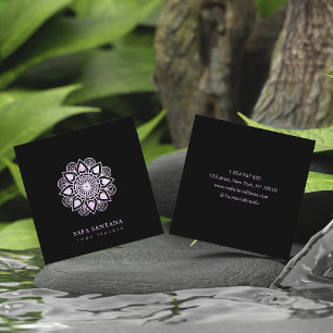 Carte De Visite Carré Professeur de Yoga Mandala Holographique Violet