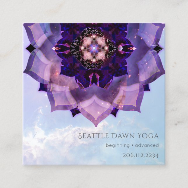 Carte De Visite Carré Professeur de yoga moderne Mandala Lotus Violet (Devant)