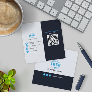 Carte De Visite Carré Professional Black Blue ajoutez votre logo QR Code