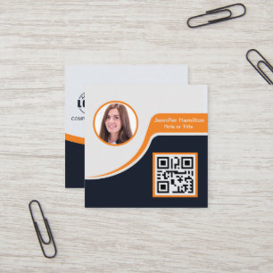 Carte De Visite Carré Professional Black Orange ajoutez votre logo QR Co