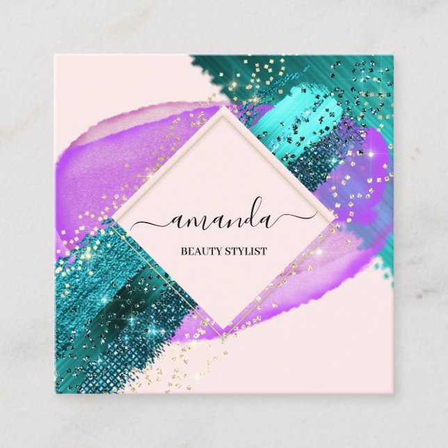 Carte De Visite Carré Professional Framed Gold Beauty Logo Purple Teal (Devant)