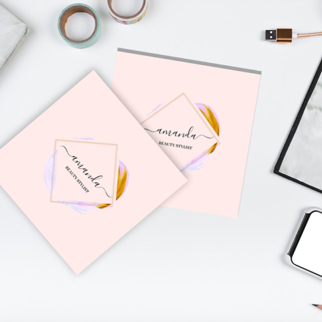Carte De Visite Carré Professional Framed Gold Beauty Studio Logo Rose (Professional Framed Gold Beauty Studio Logo Rose Square Business Card)
