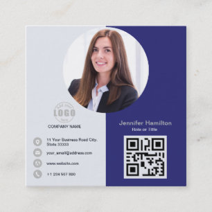 Carte De Visite Carré Professional Grey ajouter votre photo QR Code Carr