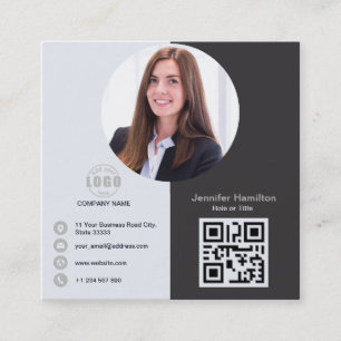 Carte De Visite Carré Professional Grey ajouter votre photo QR Code Carr