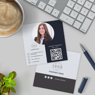 Carte De Visite Carré Professional Grey ajoutez votre code QR photo