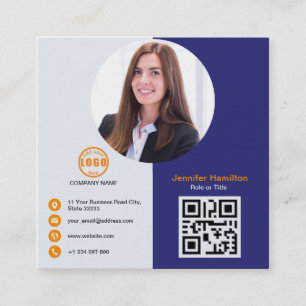 Carte De Visite Carré Professional Grey Orange ajouter votre photo QR Co