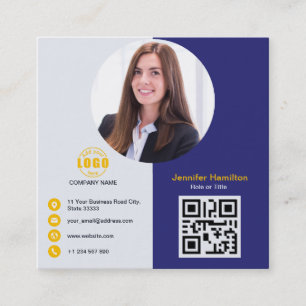 Carte De Visite Carré Professional Grey Yellow ajoutez votre photo QR Co