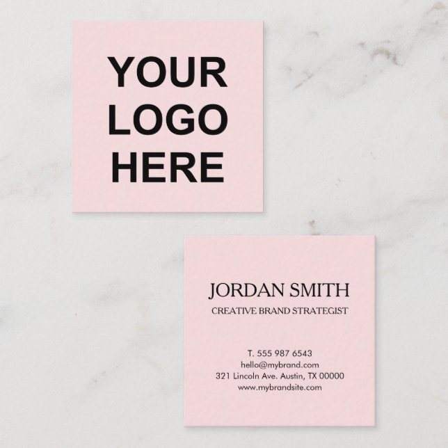 Carte De Visite Carré Professional Logo Minimal Modern Blush Pink  (Devant / Derrière)
